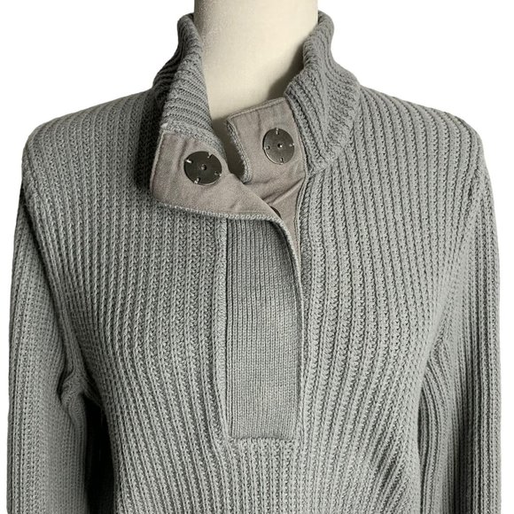 Soft Surroundings Highland Sweater M Grey Snaps Pockets Chunky Rib Knit Tunic - Picture 2 of 6